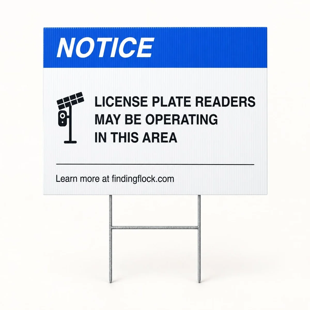 License Plate Reader Notice Yard Sign, the sign straight-on