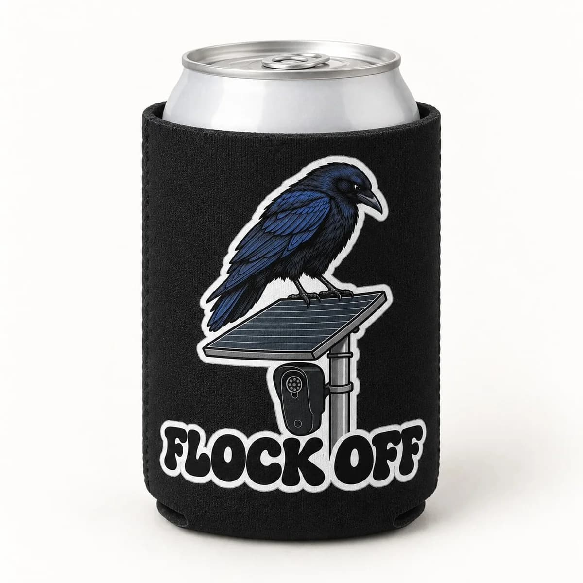 Flock Off Can Cooler, the can cooler with a plain unbranded can inside