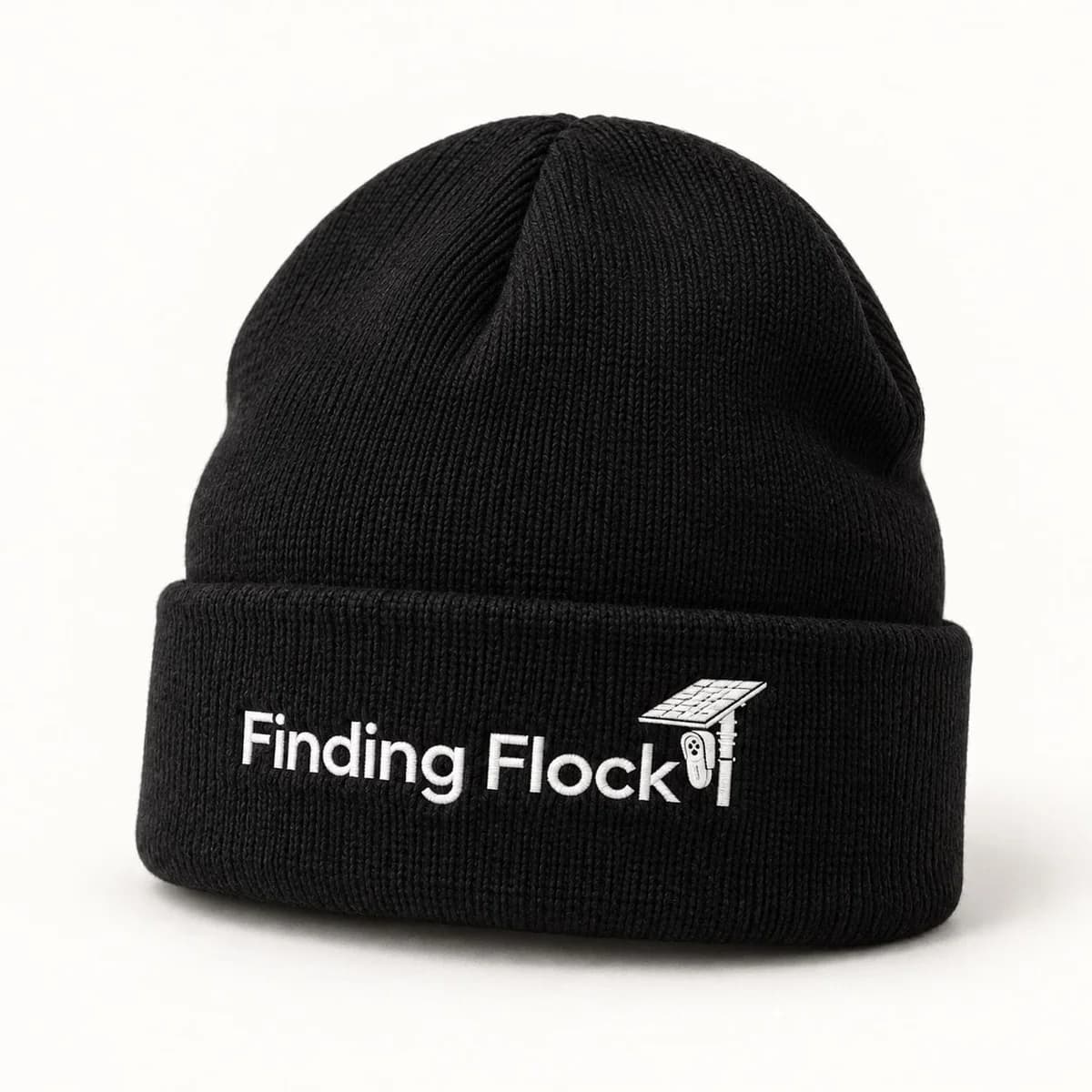 Finding Flock Wordmark Beanie in Black, the beanie standing upright