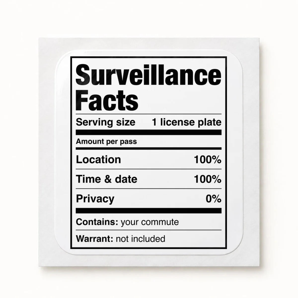Surveillance Facts Sticker, the sticker on its backing sheet