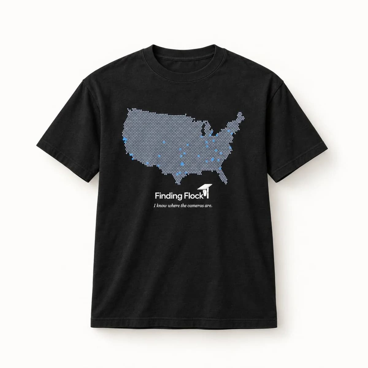 I Know Where the Cameras Are Tee in Black, front of the shirt
