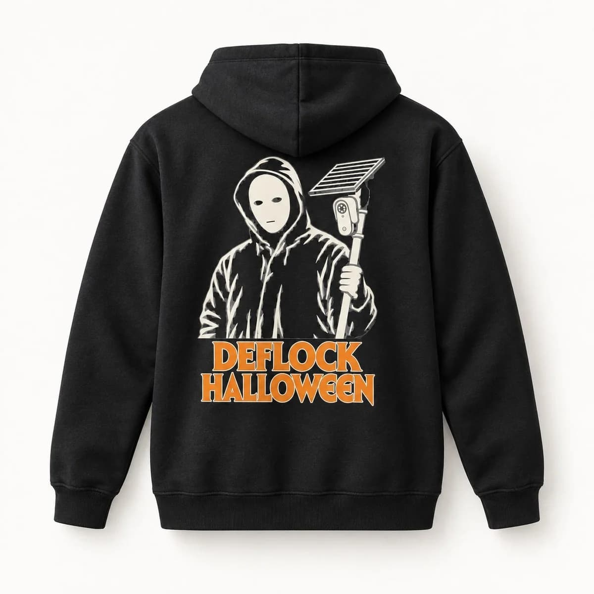 Deflock Halloween Part I Hoodie in Black, back of the hoodie