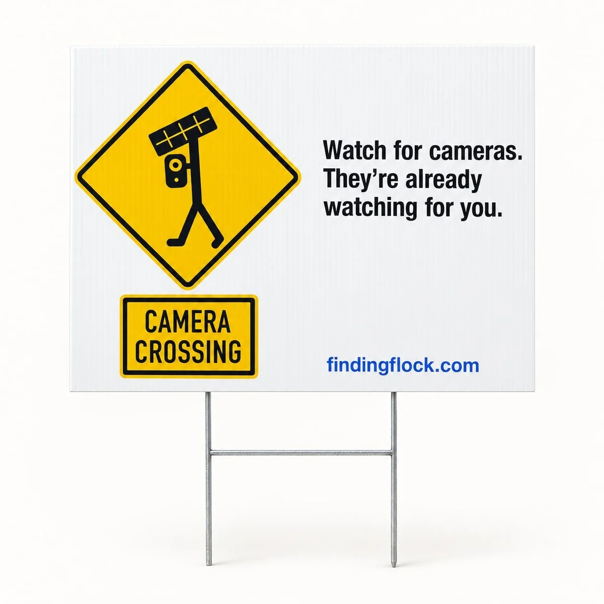 Camera Crossing Yard Sign, the sign straight-on