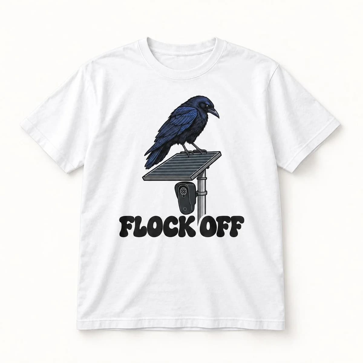 Flock Off Tee in White, front of the shirt