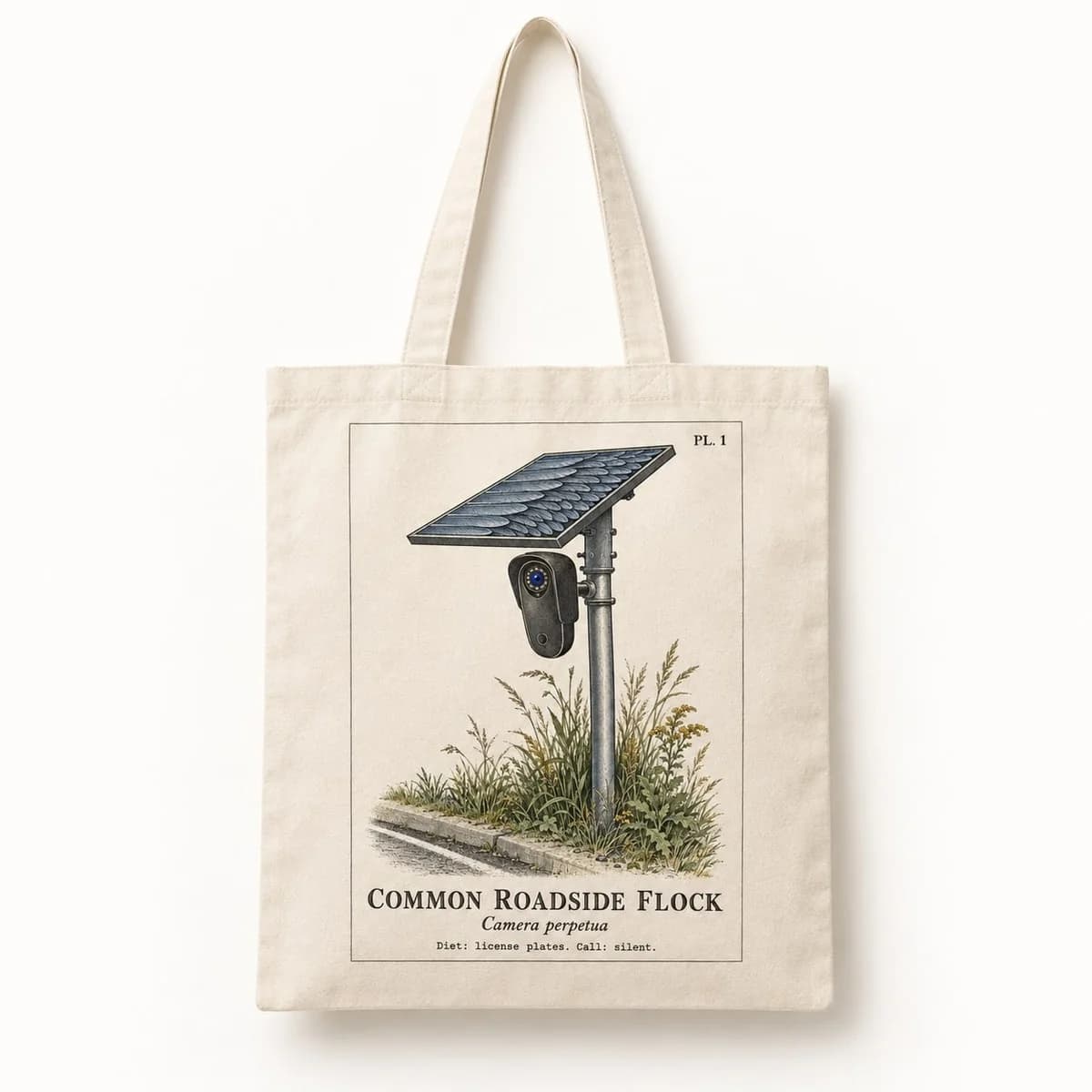 Common Roadside Flock Tote Bag in Natural, the tote hanging flat