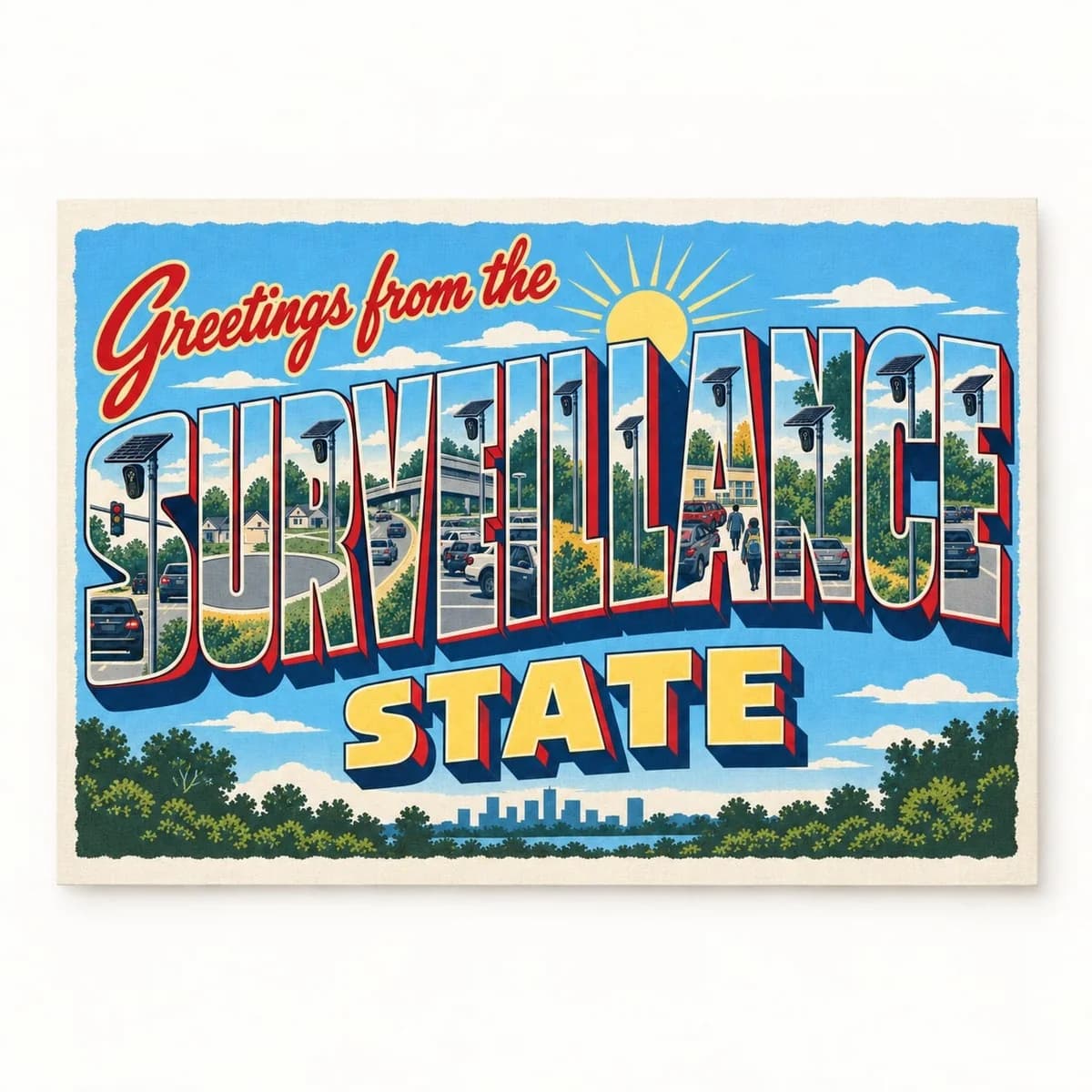 Greetings from the Surveillance State Poster, the unframed landscape poster straight-on